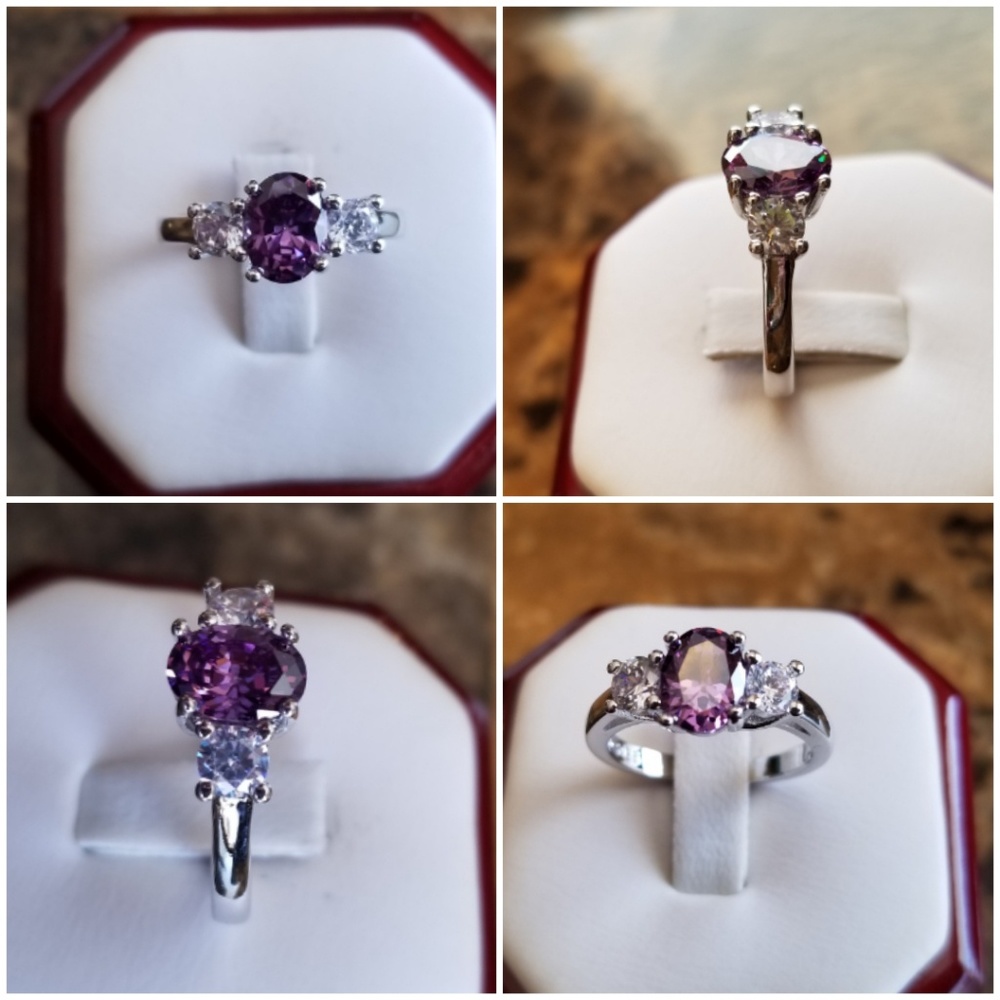 Genuine 1.7ct Amethyst and White Topaz Ring 6 - Picture 2 of 5
